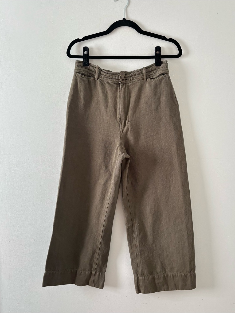 Apiece Apart Linen Blend Wide Leg Cropped Pants Kick Flare Ankle Green